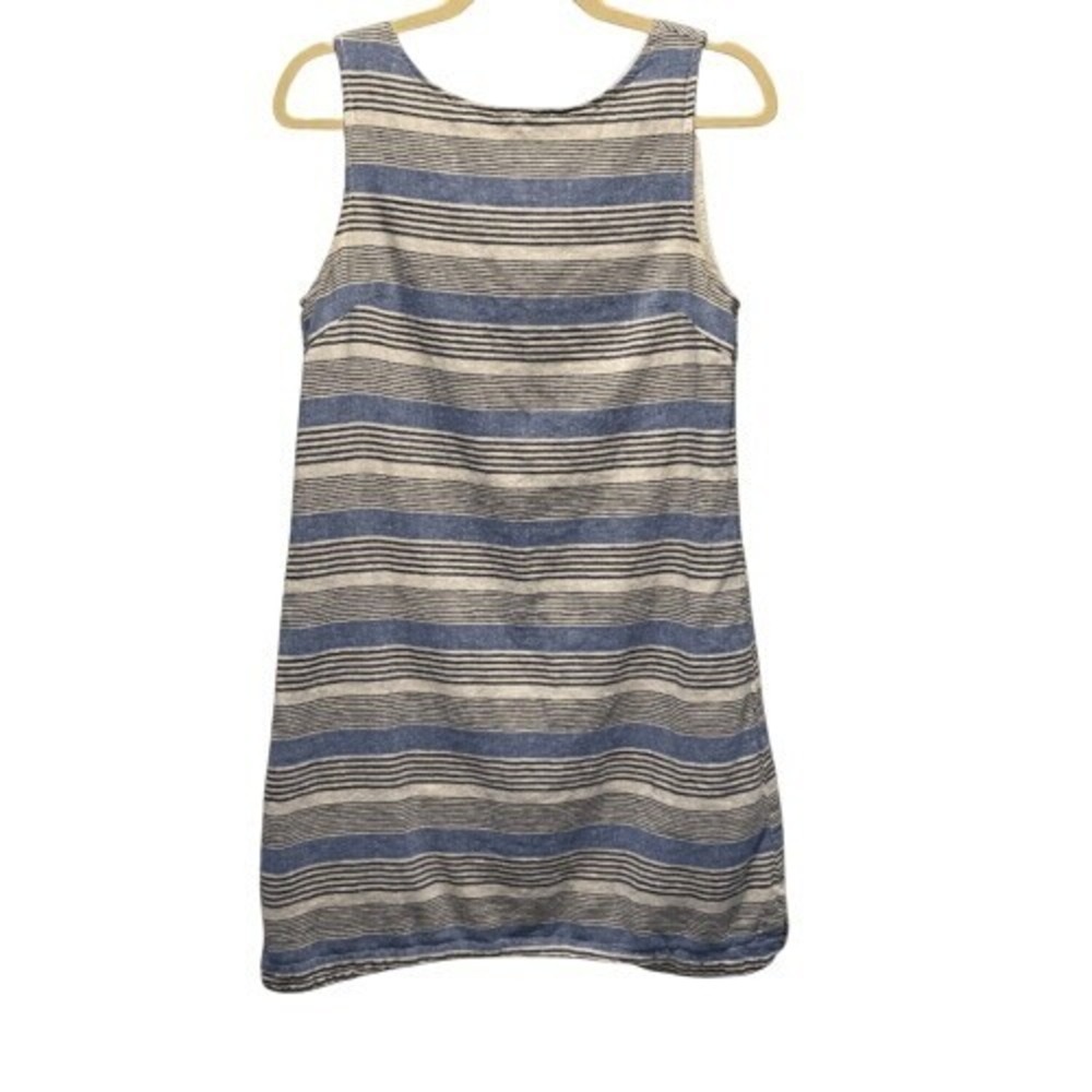 Beachlunchlounge Blue White Striped Linen Shift Dress S